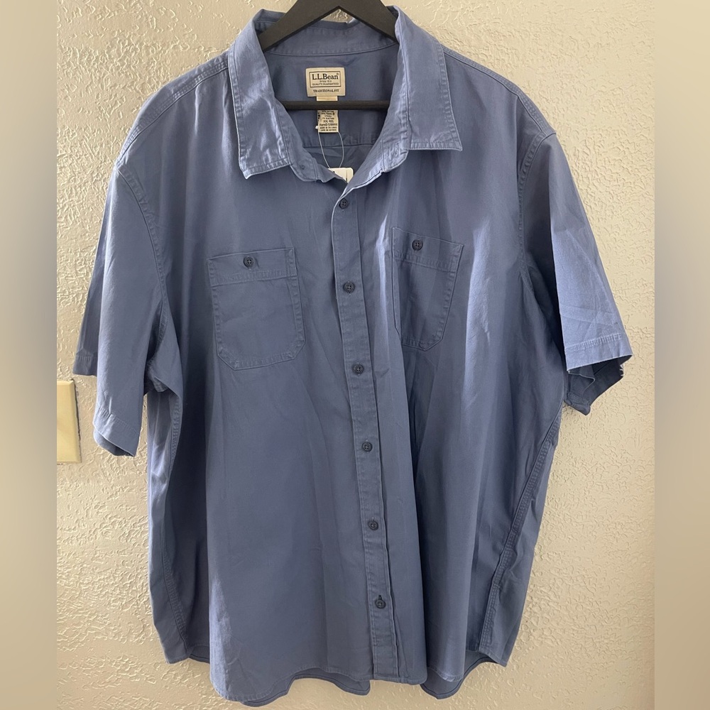 NWT L.L. Bean Men's Short-Sleeve Button-Down Shirt in Dusty Blue XXL Traditional